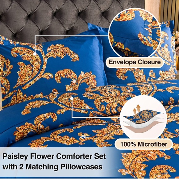 Comforter Set, Modern Luxury Design Hotel Style with Pillow Cases Blue King - Picture 4 of 6